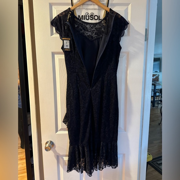 🎉3xHP🎉 🆕 Miusol Ruffle Trim Lace Cocktail Dress - Navy Blue - Size L (8/10) - Picture 15 of 15